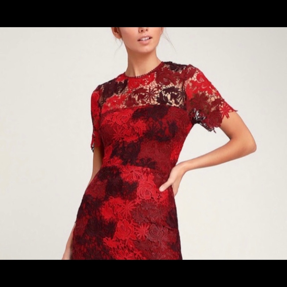 Lulus burgundy and red crochet midi dress